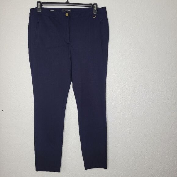Talbots Size 14 Navy Blue Twill Skinny Ankle Dress Chino Pants with Pockets - Picture 2 of 9
